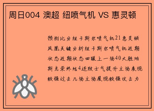 周日004 澳超 纽喷气机 VS 惠灵顿